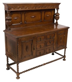 Carved Oak Buffet with Gallery