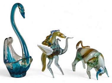 (3) Figural Murano Style Glass Sculptures