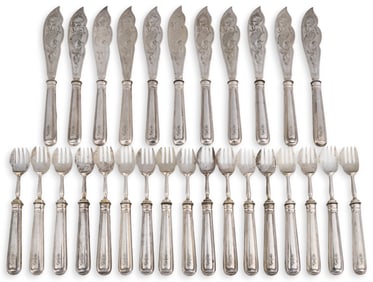 Collection of (28) 800 Coin Silver Forks and Knives