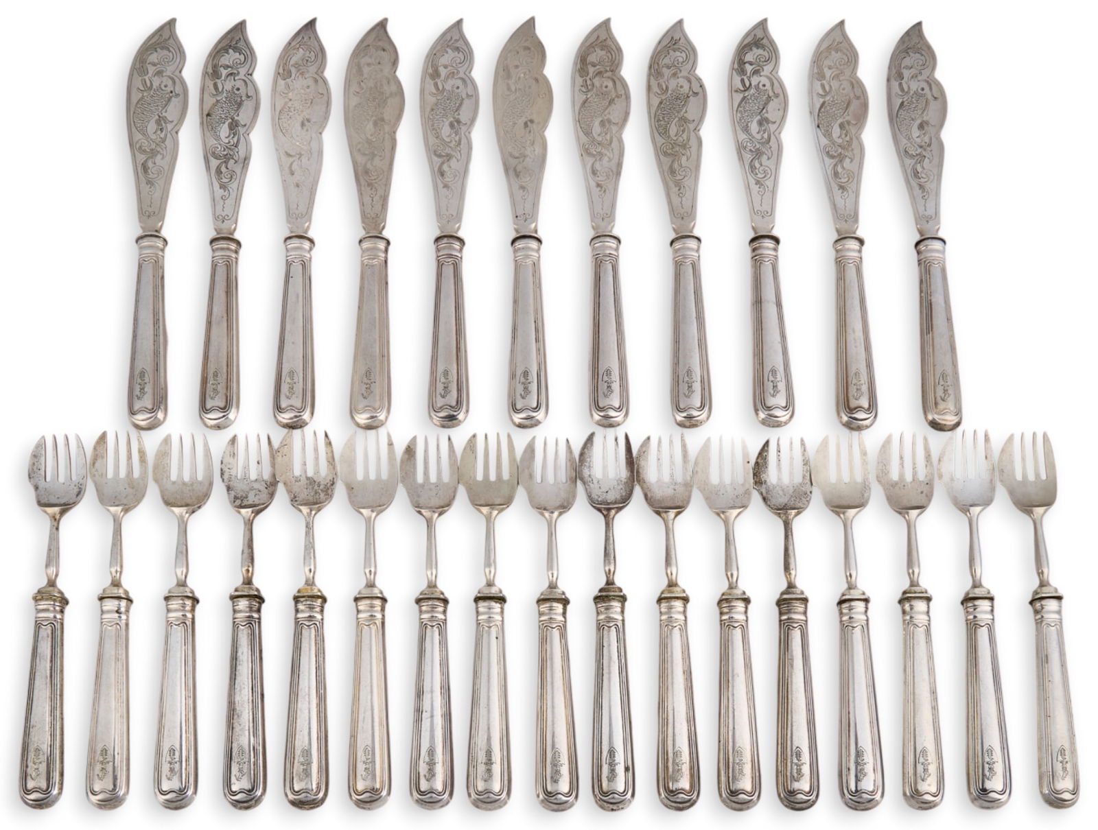 Collection of (28) 800 Coin Silver Forks and Knives (1 of 5)