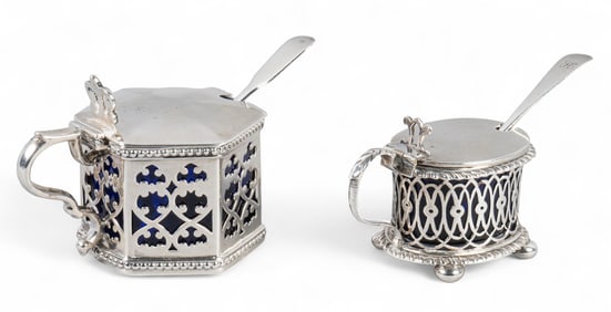(2) Antique English Sterling Silver Mustard Pots