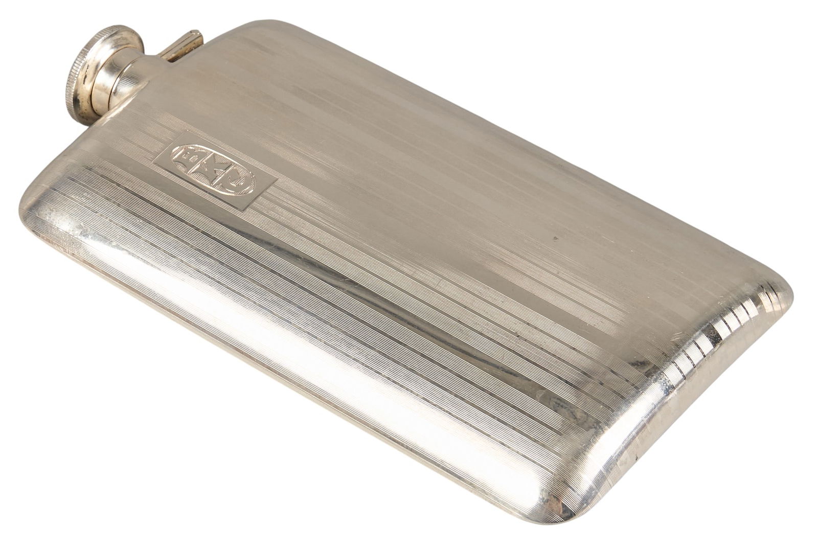 Sterling Silver Prohibition Hip Flask: Sterling silver prohibition hip flask, monogrammed "BKC" and marked "Sterling" total weight: 6.94 ozt Provenance