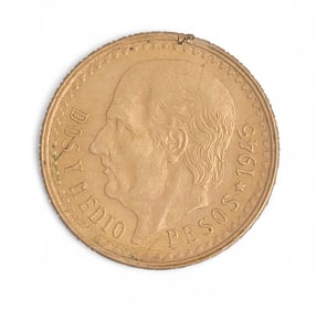 1945 Mexican 2.5 Peso Gold Coin