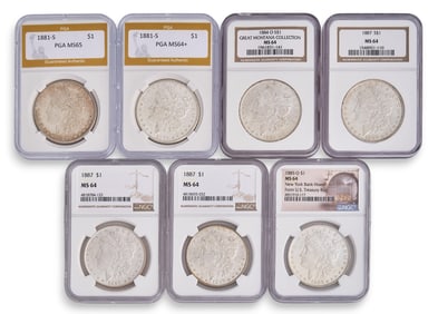 (7) Graded Morgan Silver Dollars