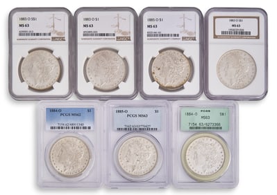(7) Graded Morgan Silver Dollars