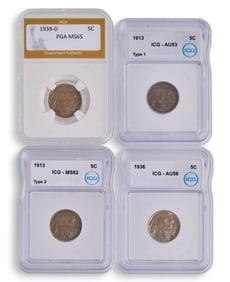 (4) Graded Buffalo Nickels