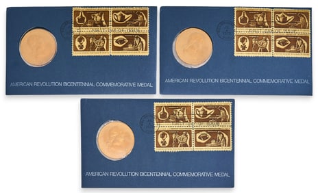 (3) 1972 American Revolution Bicentennial Commemorative Medal First Day Covers