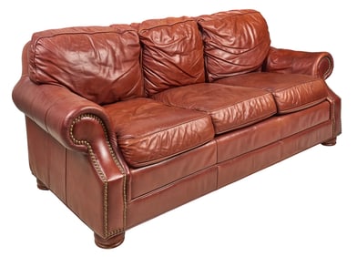 Brown Leather Three-Seat Sofa