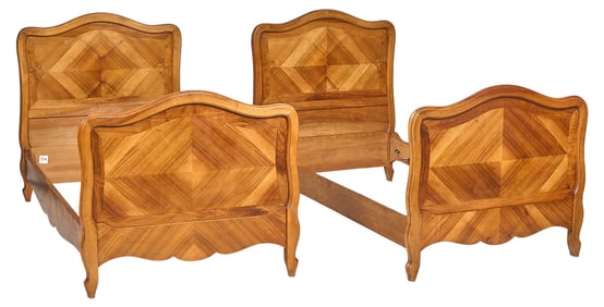 Pair of Louis XV Style Marquetry Bed Frames