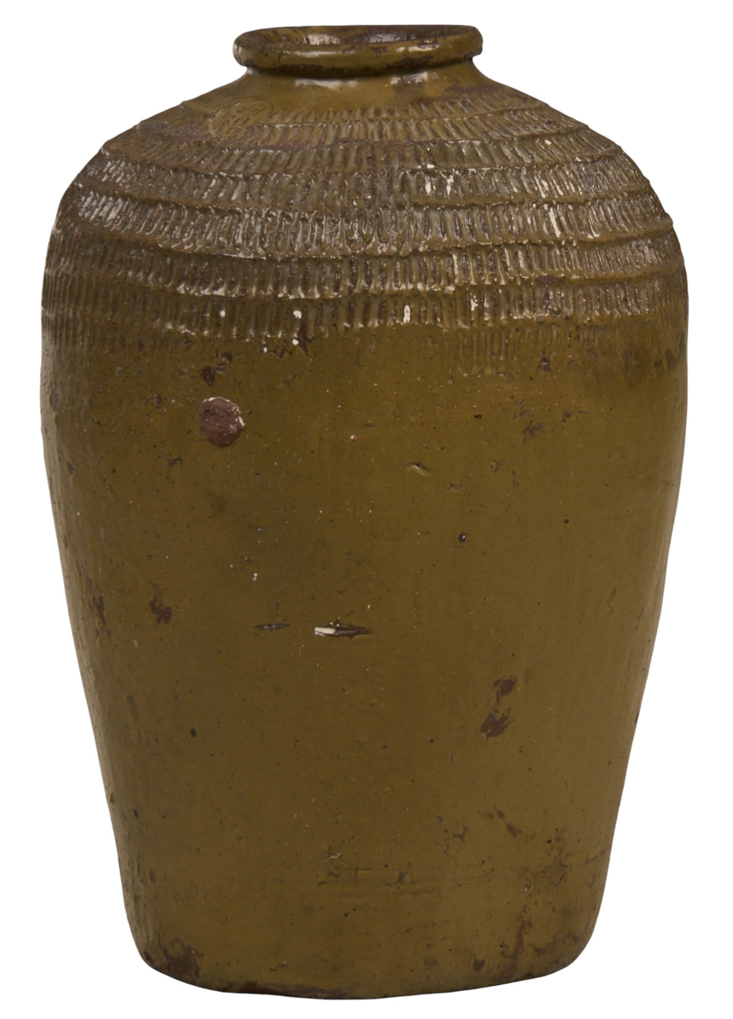 Stoneware Vase: Stoneware vase with curved lop and tooled design height 21 in. x width 12.5 in. x depth 12.5 in. Provenance: Property from a home in San Antonio, Texas