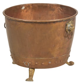 Antique Copper Lion's Head Cauldron