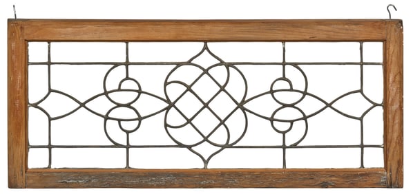 Pair of Leaded Glass Windows with Wood Frames