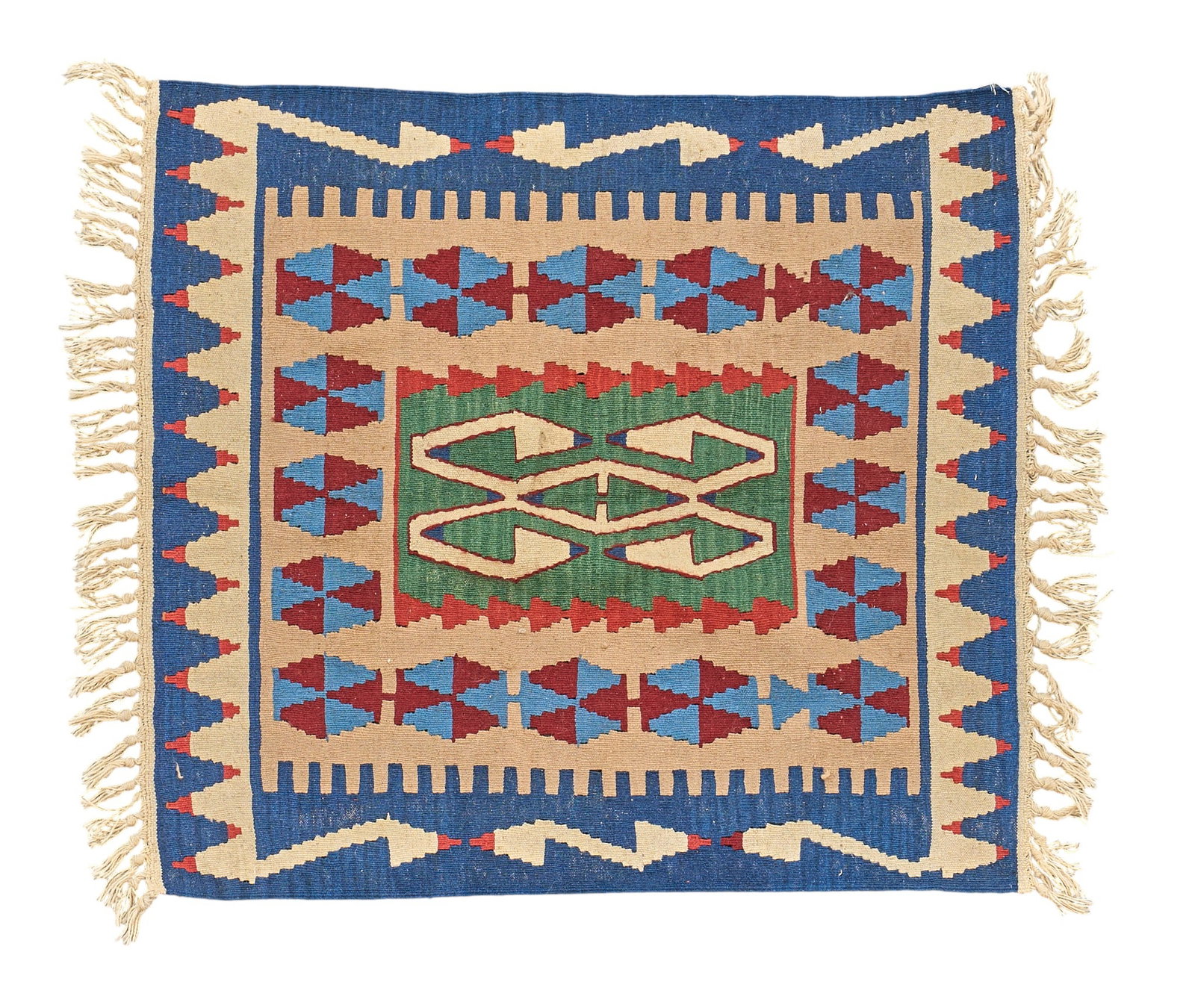 Hand-Knotted Kilim Rug, 3 ft. 10 in. x 3 ft. 1 in.: Hand-knotted Kilim rug 3 ft. 10 in. x 3 ft. 1 in. Provenance: Property from a home in Houston, Texas