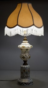 Porcelain Table Lamp with Fringed Shade