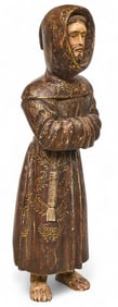 Hand-Painted Wooden Monk Sculpture