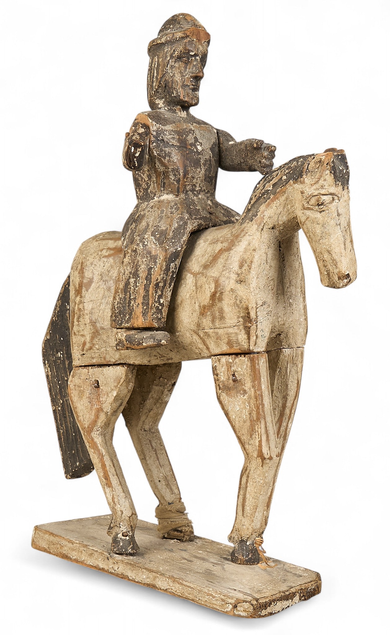 Antique Guatemalan Santo: Antique hand-carved and painted wooden Guatemalan santo with horse, circa late 19th century height 16.5 in. x width 6 in. x depth 11 in. Provenance: Property from a home in San Antonio, Texas