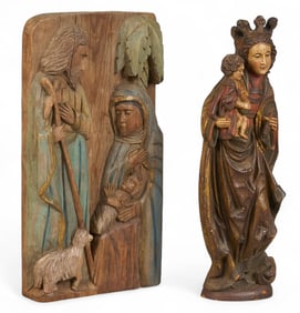 (2) Carved Religious Sculptures