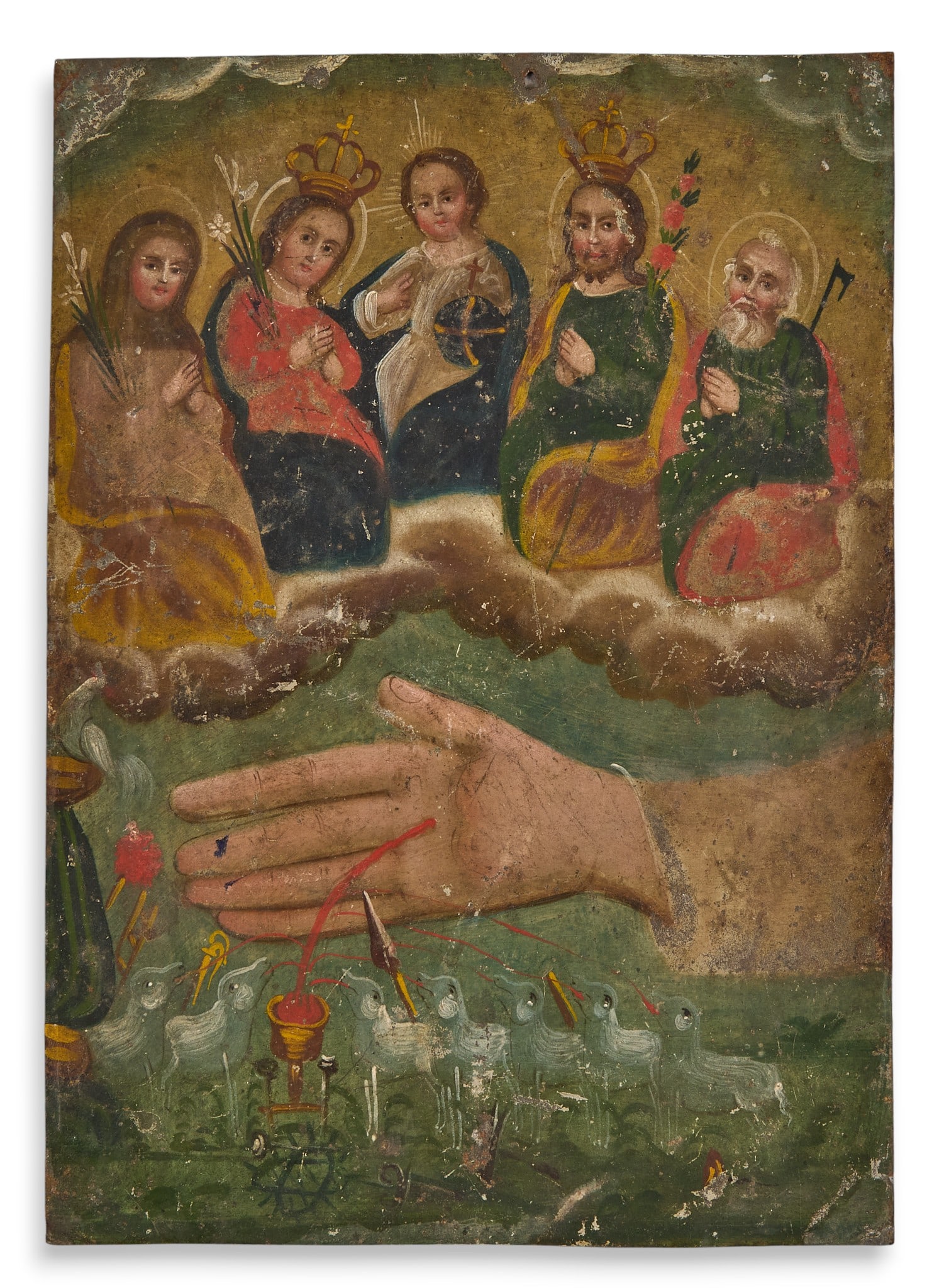 Antique Mexican Retablo, La Mano Poderosa (1 of 4)