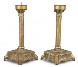 Pair of Religious Brass Candlesticks