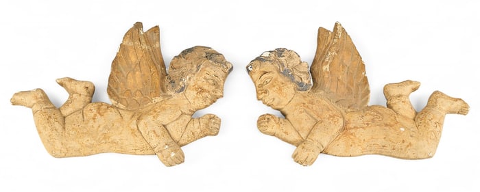 Pair of Carved Wooden Angels
