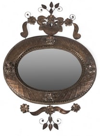 Mexican Tin Mirror with Floral and Bird Motif