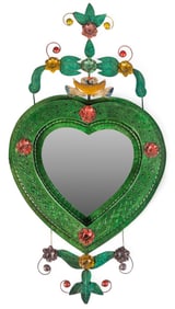 Mexican Painted Metal Heart Mirror