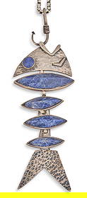 Sterling Silver Necklace with Sodalite Pendant: Sterling silver James Avery necklace, marked "Avery 925", with fishbone sodalite and silver plate pendant, marked "Piedra Artistica, Hecho en Mexico" and "470" Provenance