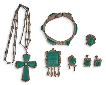 Mexican Sterling & Green Onyx Jewelry Suite