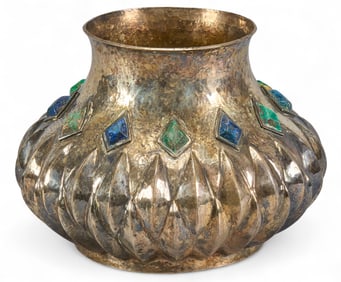 Inlaid Los Castillo Vase, Silver plate