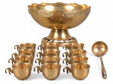 Mexican Brass Punch Bowl Set