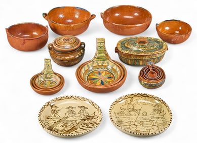 Collection of Hand-Painted Pottery Dishware