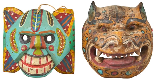 (2) Vintage Mexican Folk Art Masks