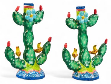 Pair of Folk Art Candlesticks