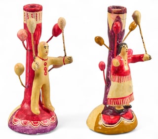 Pair of Folk Art Candlesticks