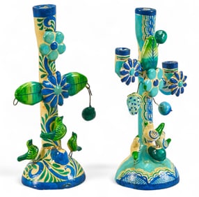 Pair of Folk Art Candlesticks
