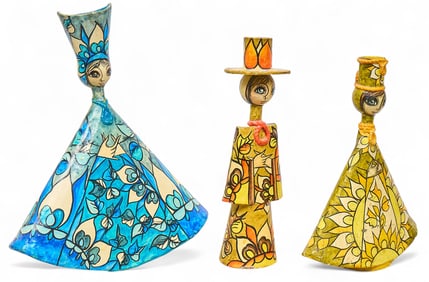 (3) Abelandro Ruiz Papier-Mache Candleholders