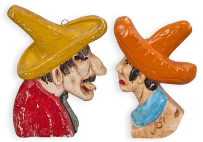 Pair of Painted Plaster Mexican Wall Hangings