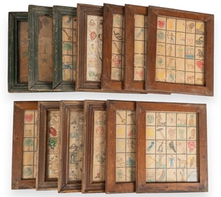 (13) 1920s Handpainted Loteria Sheets