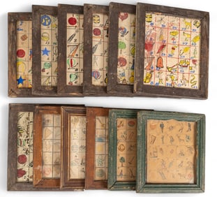 (12) 1920s Handpainted Loteria Sheets
