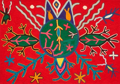 Framed Huichol Yarn Painting