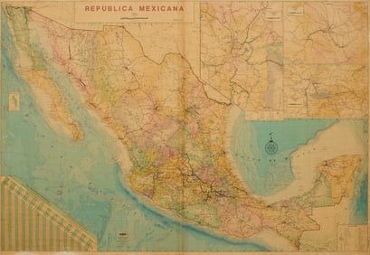 Large Framed Map of Mexico, 1987