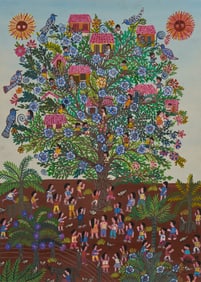 Manuel Lepe, Tree with Houses Painting