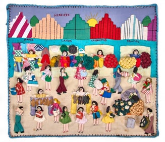 Peruvian Embroidered Fabric Tableau, Market Scene