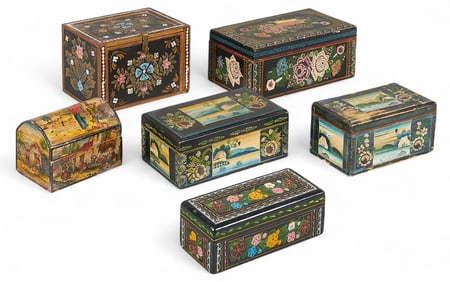 (6) Olinala Lacquerware Boxes