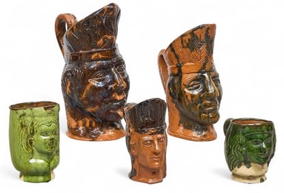 (5) Vintage Mexican Portrait Pitchers