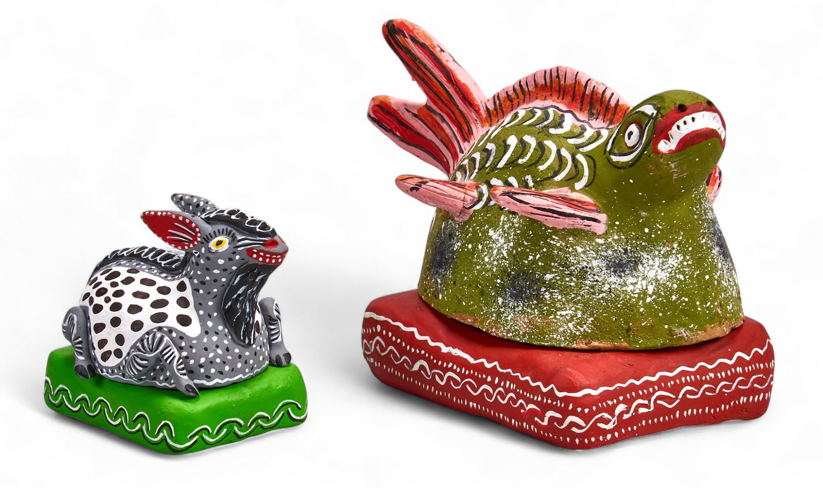 (2) Erotic Folk Art Tableau: Carmela Martinez Alvarez (b. 20th century, Ocumichu, Michocan, Mexico), two hand-sculpted and painted erotic folk art tableau with cre