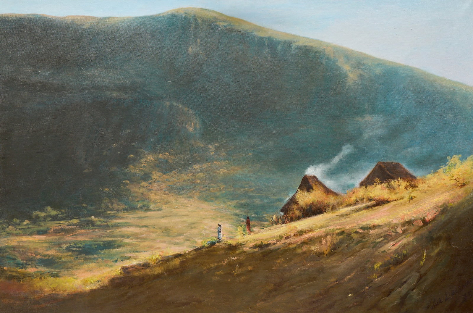Jack Liberman, "Mexico High": Jack Irwin Liberman (Amer., b. 1939), "Mexico High", depicting mountainside near Taxco, oil on canvas, signed lower right sight: 40 x 60 in., frame: 47 x 67 in. Provenance: From th