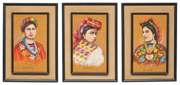 (3) Guatemalan Folk Costume Paintings