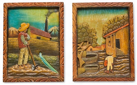 Pair of Wooden Bas-Reliefs