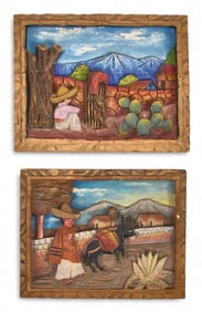 (2) Mexican Wooden Bas-Reliefs
